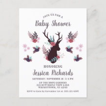 Rustic Deer Head Mauve Floral Girl Baby shower