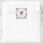 Rustic Deer Head Mauve Floral Girl Baby shower Vierkante Sticker (Tas)