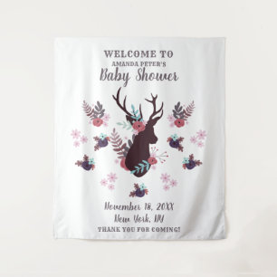 Rustic Deer Head Mauve Floral Girl Baby shower Wandkleed