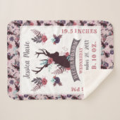 Rustic Deer Head New Baby Girl Birth Record Stats Sherpa Deken (Voorkant (horizontaal))