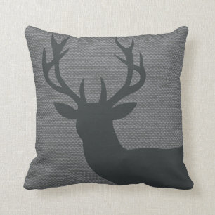 Rustic Deer Head Silhouette op Burlap   grijs Kussen