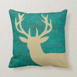 Rustic Deer Head Silhouette op Burlap | turquoise Kussen