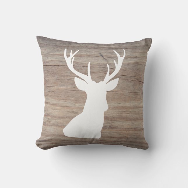 Rustic Deer Head Silhouette Wood Kussen (Voorkant)