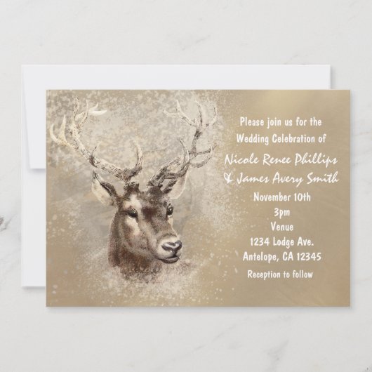 Rustic Deer Head Winter Wedding Invitations Kaart (Voorkant)