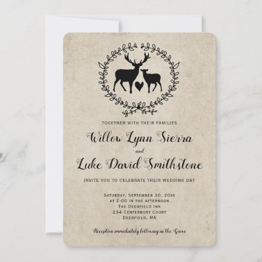 Rustic Deer Heart Wreath Kraft Wedding Kaart (Voorkant)