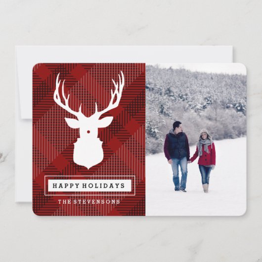 RUSTIC DEER | HOLIDAIRE FOTO-KAART PLAID FEESTDAGENKAART (Voorkant)
