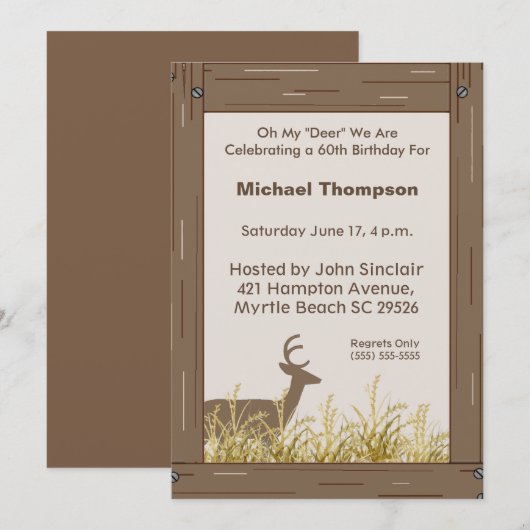 Rustic Deer Hunter Natuur Birthday Uitnodiging (Voorkant / Achterkant)