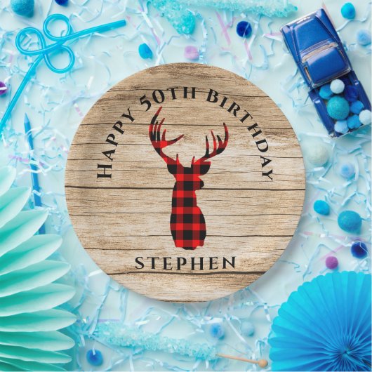 Rustic Deer Hunter Theme 50th Birthday Party Papieren Bordje (Feest)
