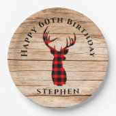 Rustic Deer Hunter Theme 60th Birthday Party Papieren Bordje (Voorkant)