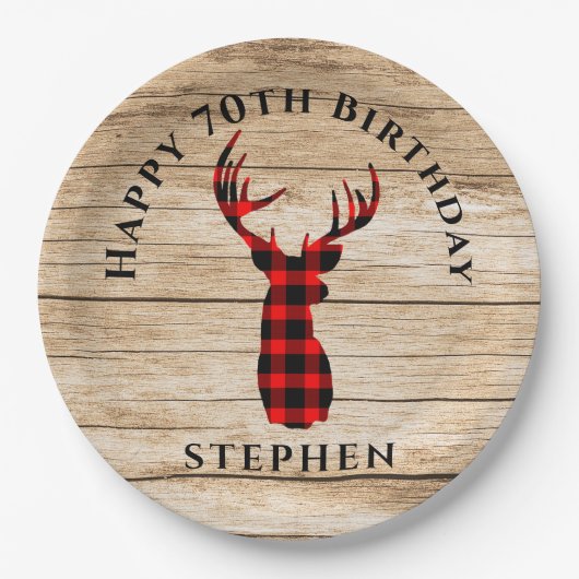 Rustic Deer Hunter Theme 70th Birthday Party Papieren Bordje (Voorkant)