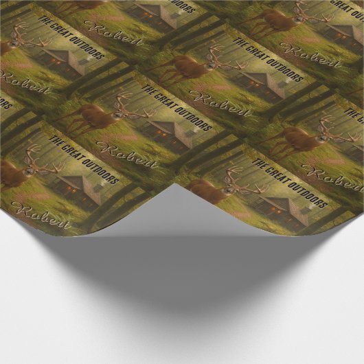 Rustic Deer Hunting Cabin Forest Signature Name Cadeaupapier (Hoek)