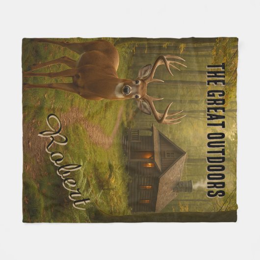 Rustic Deer Hunting Cabin Forest Signature Name Fleece Deken (Voorkant (Horizontaal))