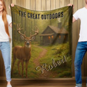 Rustic Deer Hunting Cabin Forest Signature Name Fleece Deken