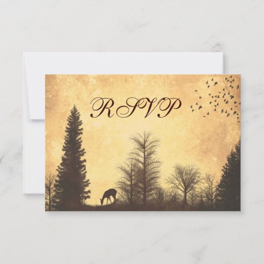 Rustic Deer in Trees Country Wedding RSVP-kaarten RSVP Kaartje (Achterkant)
