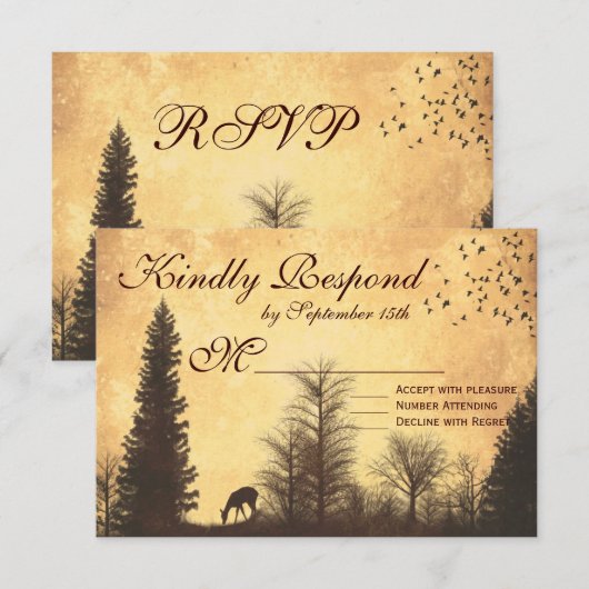 Rustic Deer in Trees Country Wedding RSVP-kaarten RSVP Kaartje (Voorkant / Achterkant)