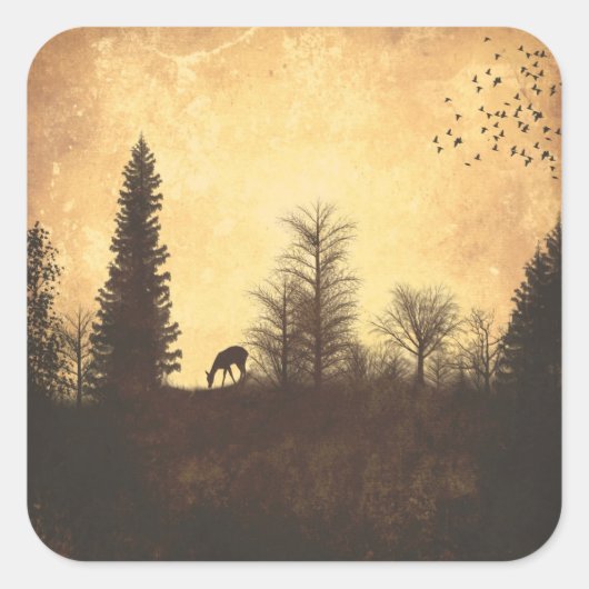 Rustic Deer in Trees Woodland Country Sticker (Voorkant)