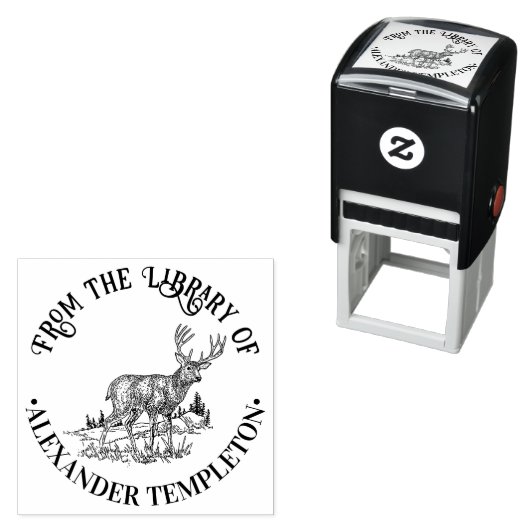 Rustic Deer in Wild Round Library Boeknaam Zelfinktende Stempel (In situ)