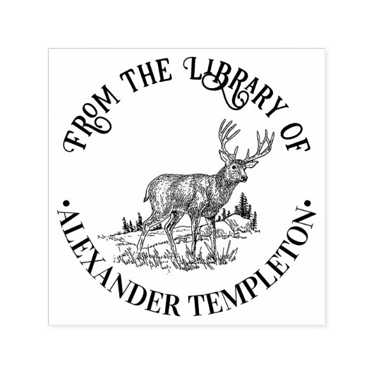 Rustic Deer in Wild Round Library Boeknaam Zelfinktende Stempel (Design)