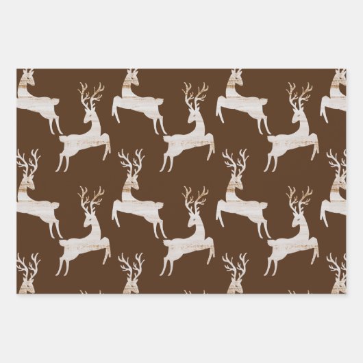 Rustic Deer Kerstmis Inpakpapier Vel (Voorkant)
