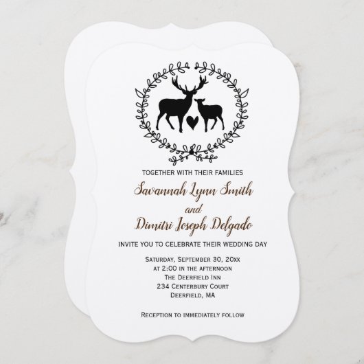 Rustic Deer Kraft Wedding Kaart (Voorkant / Achterkant)