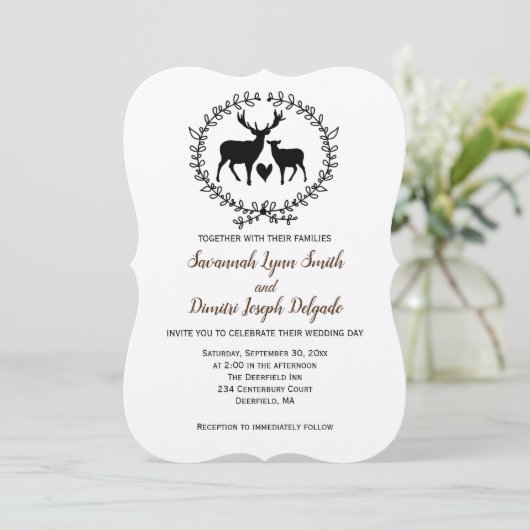 Rustic Deer Kraft Wedding Kaart (Staand voorkant)