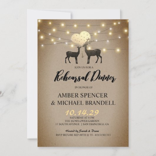 Rustic Deer Love Woodland Rehearsal Dinner Kaart (Voorkant)