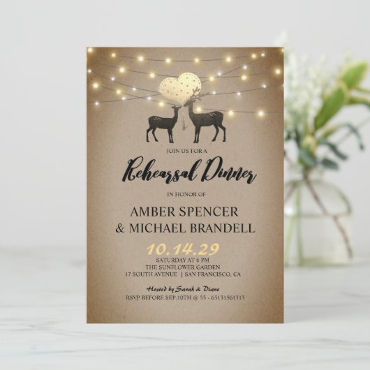 Rustic Deer Love Woodland Rehearsal Dinner Kaart (Staand voorkant)