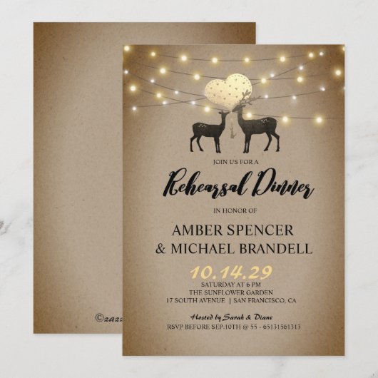 Rustic Deer Love Woodland Rehearsal Dinner Kaart (Voorkant / Achterkant)