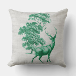 Rustic Deer op Canvas Grain Sack Green Kussen