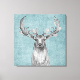 Rustic Deer over Denim Canvas Afdruk