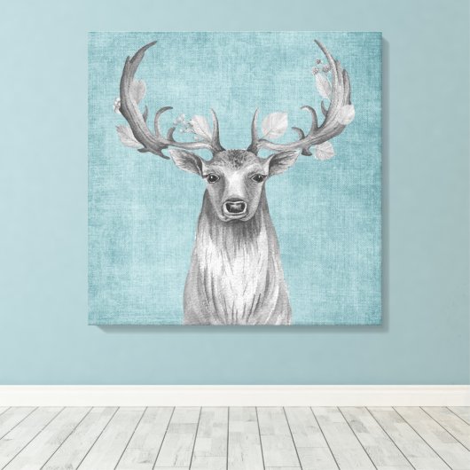 Rustic Deer over Denim Canvas Afdruk (Insitu (Houten vloer))