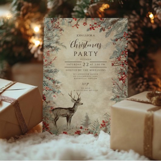 Rustic Deer Pine Berry Kerstfeest Kaart