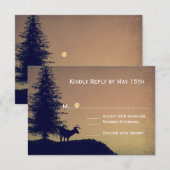 Rustic Deer Pine Tree Country Weddenschap RSVP-kaa RSVP Kaartje (Voorkant / Achterkant)