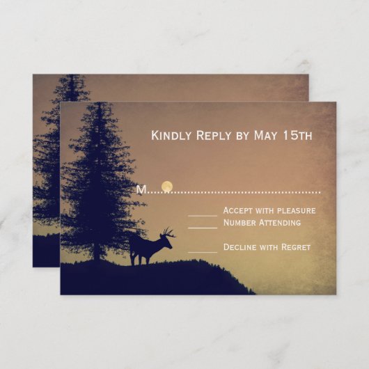 Rustic Deer Pine Tree Country Weddenschap RSVP-kaa RSVP Kaartje (Voorkant / Achterkant)