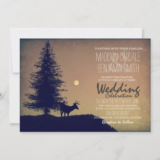 Rustic Deer Pine Tree Country Wedding Invitations Kaart (Voorkant)