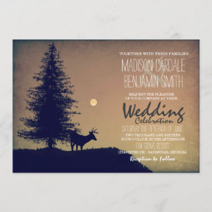 Rustic Deer Pine Tree Country Wedding Invitations Kaart