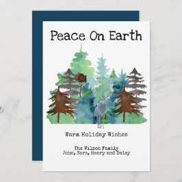 Rustic Deer Pine Tree Outdoor Peace Holiday Kaart
