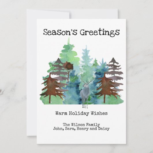 Rustic Deer Pine Tree Outdoor Seasons Greetings Feestdagenkaart (Voorkant)