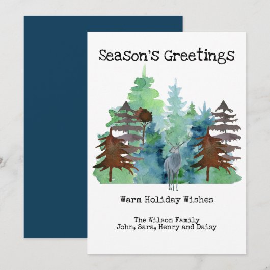 Rustic Deer Pine Tree Outdoor Seasons Greetings Feestdagenkaart (Voorkant / Achterkant)