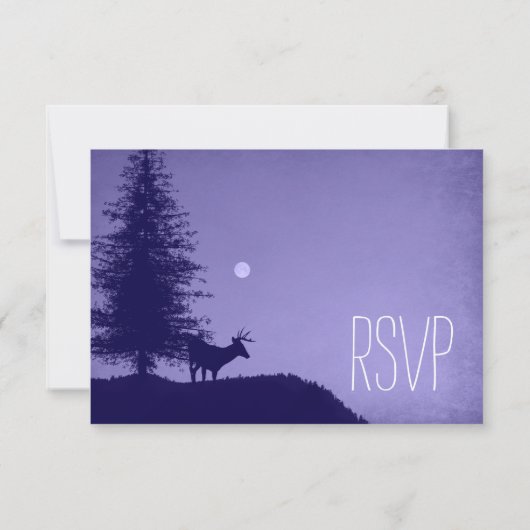 Rustic Deer Pine Tree Paars Weddenschap RSVP-kaart RSVP Kaartje (Achterkant)
