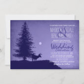Rustic Deer Pine Tree Paars Wedding Invitations Kaart (Voorkant)