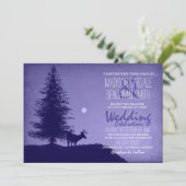 Rustic Deer Pine Tree Paars Wedding Invitations Kaart (Staand voorkant)