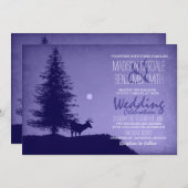 Rustic Deer Pine Tree Paars Wedding Invitations Kaart (Voorkant / Achterkant)