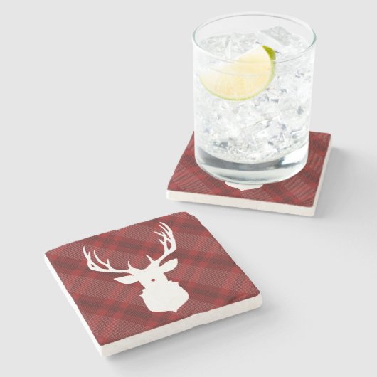 RUSTIC DEER | RED PLAID | STYLISH HOLIDAY-ONDERZET STENEN ONDERZETTER (Zijkant)