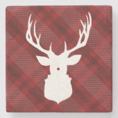 RUSTIC DEER | RED PLAID | STYLISH HOLIDAY-ONDERZET STENEN ONDERZETTER (Voorkant)