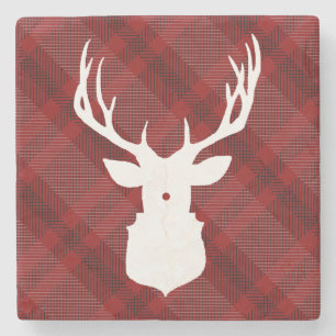 RUSTIC DEER RED PLAID STYLISH HOLIDAY-ONDERZET STENEN ONDERZETTER