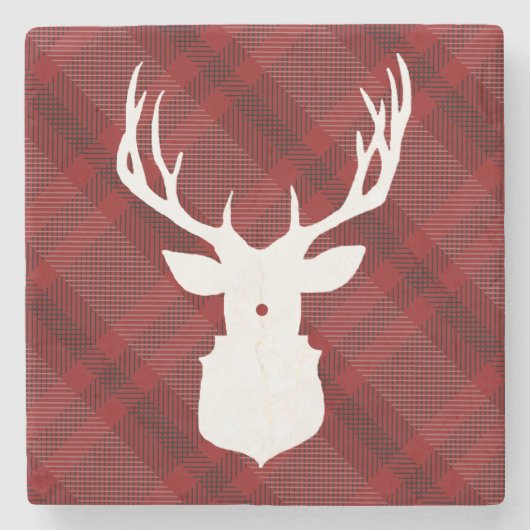 RUSTIC DEER | RED PLAID | STYLISH HOLIDAY-ONDERZET STENEN ONDERZETTER (Voorkant)