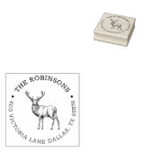 Rustic Deer Round Family Return-adres Rubberstempel (Gestempeld)