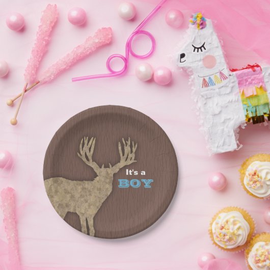 Rustic Deer Silhouette Baby shower Papieren Bordje (Feest)