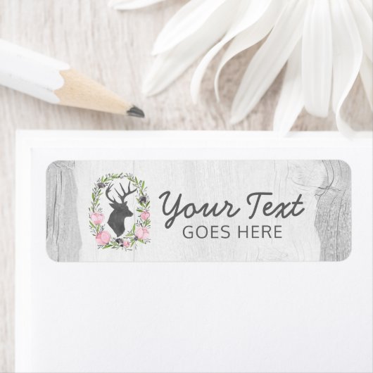 Rustic Deer Silhouette Floral Wreath Cameo op hout Etiket (Insitu)